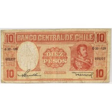 CHILE 1947 . TEN 10 PESOS UN CONDOR BANKNOTE